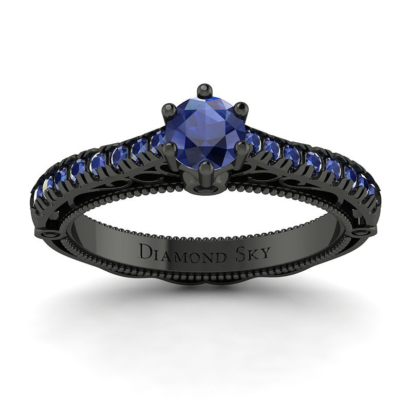 Dostojna elegancja - Pierścionek Diamond Sky, czarne złoto, szafiry