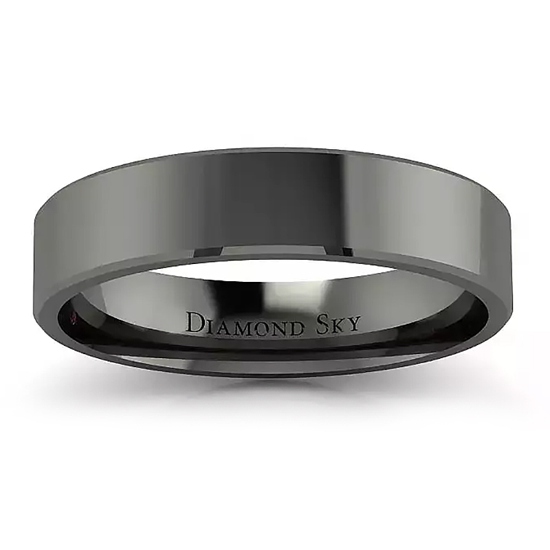Klasyka w czerni - Płaska obrączka ślubna ze ściętymi krawędziami z czarnego złota, 3.0 mm